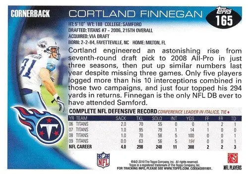 2010 Topps #165 Cortland Finnegan NM-MT Titans ID:81332 - Football Card Single