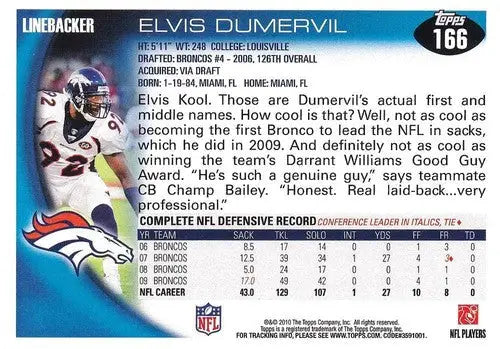 2010 Topps #166 Elvis Dumervil NM-MT Broncos ID:81333 - Football Card Single