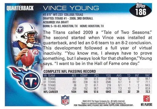 2010 Topps #186 Vince Young NM-MT Titans ID:81336 - Football Card Single