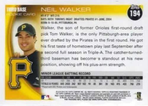 2010 Topps #194 Neil Walker NM-MT Pirates ID:73343 - Baseball Card Single