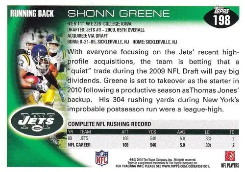 2010 Topps #198 Shonn Greene NM-MT NY Jets ID:81339 - Football Card Single