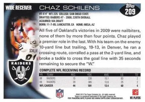 2010 Topps #209 Chaz Schilens NM-MT Raiders ID:81342 - Football Card Single