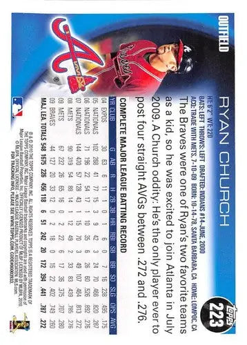 Ryan Church baseball card with original gloss from 2010 Topps #223 NM-MT