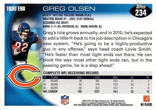 2010 Topps #234 Greg Olsen NM-MT Bears ID:81346 - Football Card Single