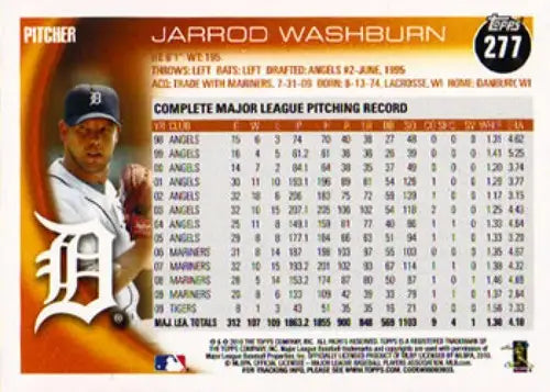 2010 Topps #277 Jarrod Washburn NM-MT Tigers - Baseball Card Single