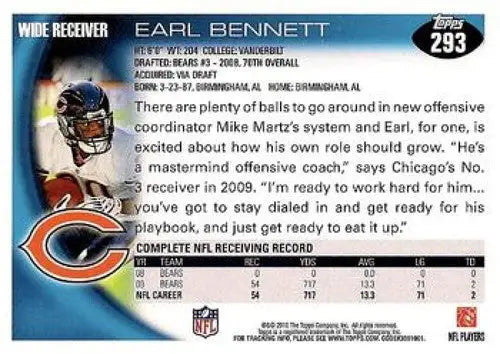 2010 Topps #293 Earl Bennett NM-MT Bears ID:81355 - Football Card Single