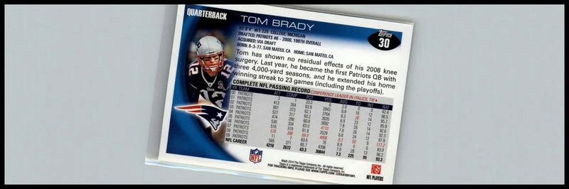 2010 Topps #30 Tom Brady - Football Card Single