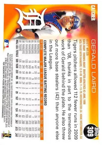 2010 Topps #309 Gerald Laird NM-MT Tigers ID:72333 - Baseball Card Single