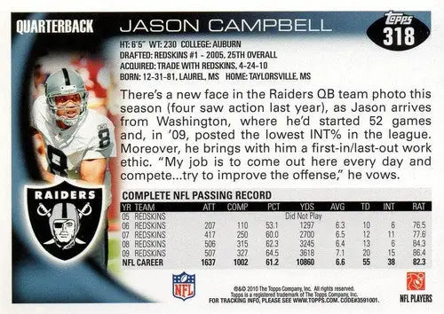 2010 Topps #318 Jason Campbell NM-MT Raiders ID:81358 - Football Card Single