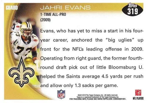 2010 Topps #319 Jahri Evans NM-MT Saints AP ID:81359 - Football Card Single