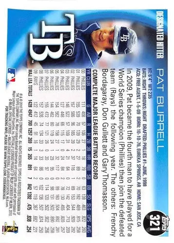 2010 Topps #321 Pat Burrell NM-MT Rays - Baseball Card Single