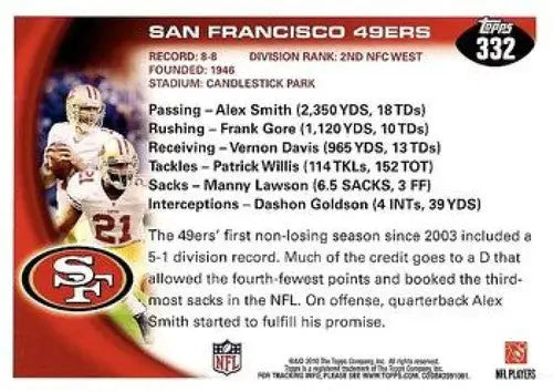 2010 Topps #332 Frank Gore/Alex Smith NM-MT 49ers TC ID:81360 - Football Card Single
