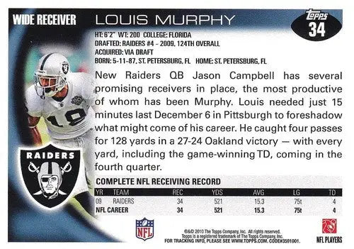2010 Topps #34 Louis Murphy NM-MT Raiders ID:81318 - Football Card Single
