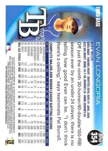 2010 Topps #354a Evan Longoria NM-MT Rays ID:8415 - Baseball Card Single