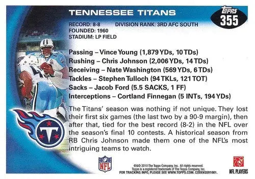 2010 Topps #355 Vince Young/Chris Johnson NM-MT Titans TC ID:81366 - Football Card Single