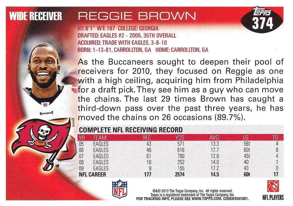 2010 Topps #374 Reggie Brown NM-MT Buccaneers ID:81371 - Football Card Single