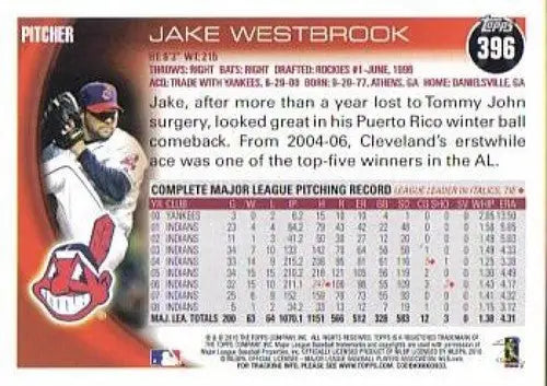 2010 Topps #396 Jake Westbrook NM-MT Indians - Baseball Card Single