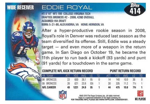 2010 Topps #414 Eddie Royal NM-MT Broncos ID:81379 - Football Card Single