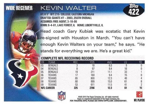 2010 Topps #422 Kevin Walter NM-MT Texans ID:81381 - Football Card Single