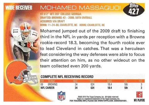 2010 Topps #427 Mohamed Massaquoi NM-MT Browns ID:81382 - Football Card Single