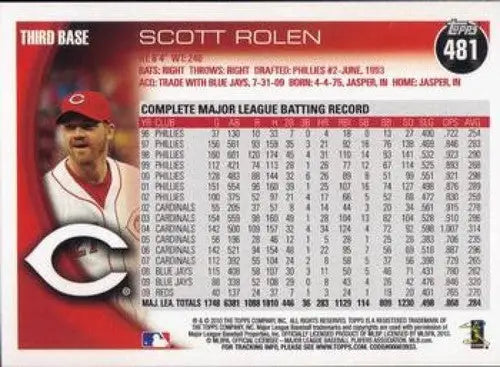 2010 Topps #481 Scott Rolen NM-MT Reds ID:8483 - Baseball Card Single