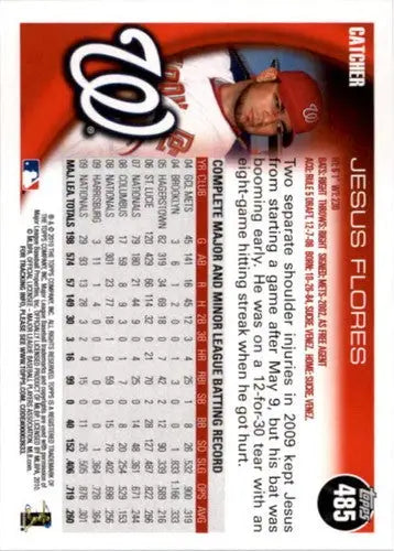 2010 Topps #485 Jesus Flores NM-MT Nationals ID:71060 - Baseball Card Single