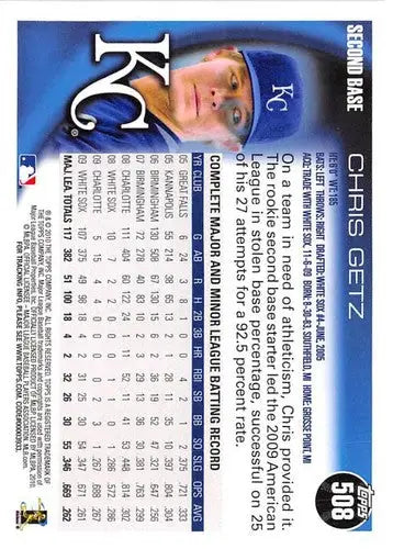 2010 Topps Chris Getz baseball card with original gloss NM-MT Royals ID 71927