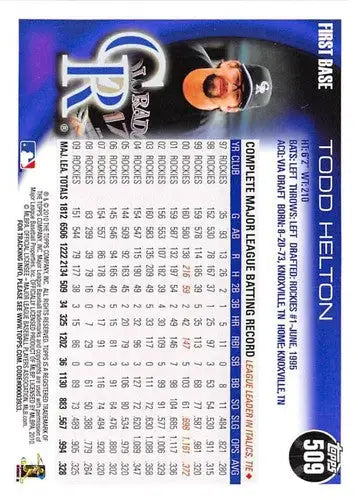 2010 Topps #509a Todd Helton NM-MT Rockies - Baseball Card Single