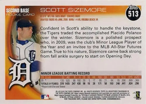 Original gloss Scott Sizemore rookie Tigers baseball card from 2010 Topps #513
