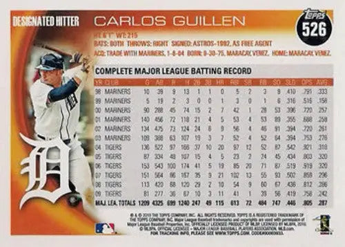2010 Topps #526 Carlos Guillen NM-MT Tigers ID:71908 - Baseball Card Single