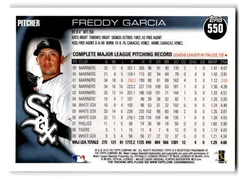 Original gloss 2010 Topps Freddy Garcia baseball card mint White Sox ID 71988
