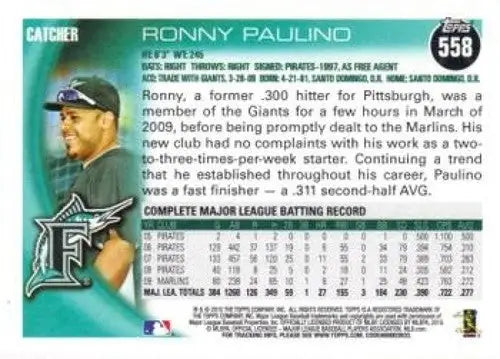 Ronny Paulino baseball card with original gloss from 2010 Topps NM-MT Marlins