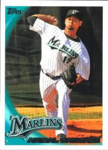Baseball card of Anibal Sanchez with original gloss from 2010 Topps Marlins collection