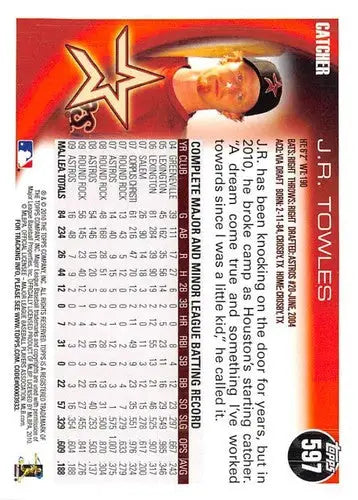 Original gloss baseball card 2010 Topps J.R. Towles NM-MT Astros collectible