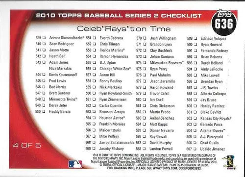 2010 Topps #636 Evan Longoria/B.J. Upton NM-MT Rays ID:8570 - Baseball Card Single