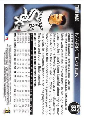 Original gloss baseball card featuring Mark Teahen of the White Sox from 2010 Topps series