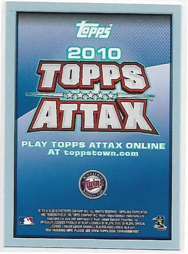 Back of a 2010 Topps Attax Denard Span Twins trading card with original gloss