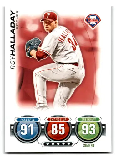 Original gloss 2010 Topps Attax Roy Halladay baseball card Phillies ID 72152