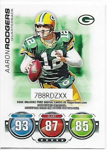 Original gloss Aaron Rodgers football trading card from 2010 Topps Attax Code Cards
