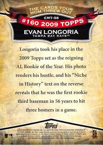 2010 Topps Cards Your Mom Threw Out #CMT-58 Evan Longoria NM-MT Rays ID:8198 - Baseball Card Single