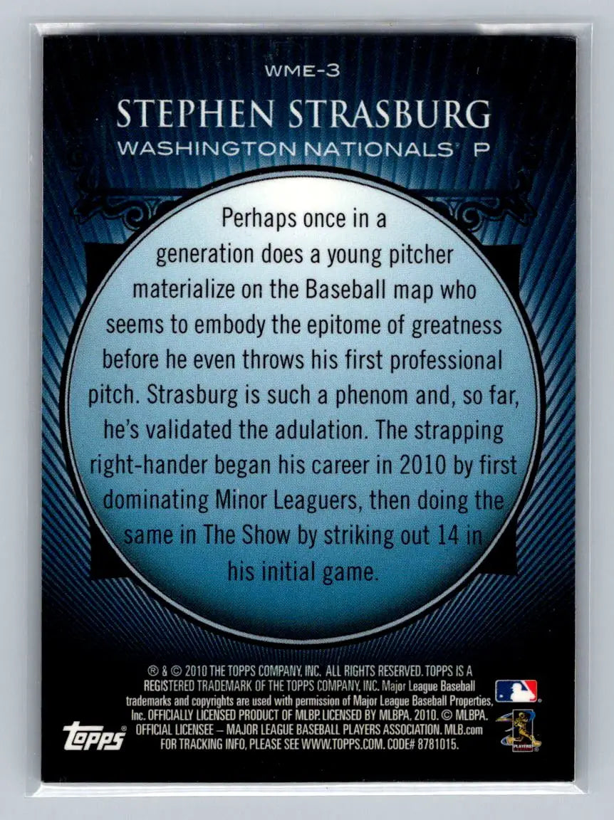 Back of 2010 Topps Chrome Stephen Strasburg Refractors baseball card from Walmart