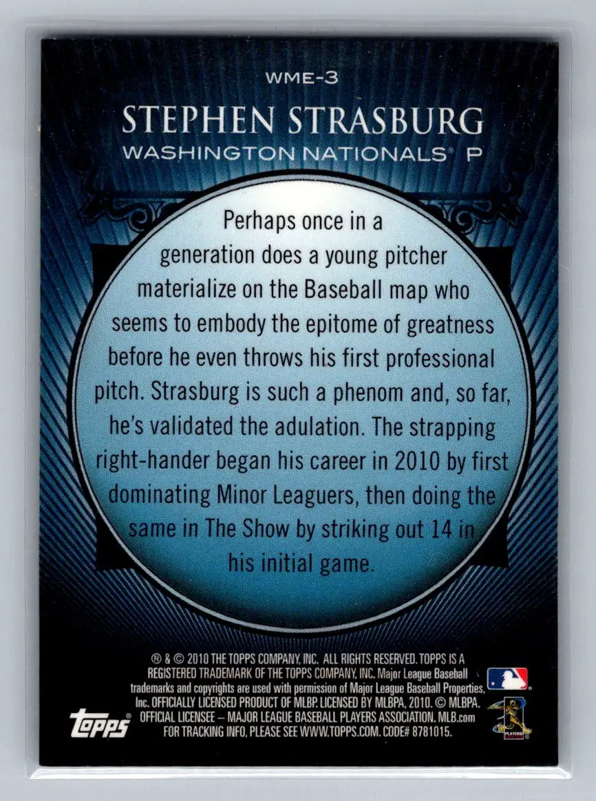 Stephen Strasburg 2010 Topps Chrome refractors card from Walmart featuring the Nationals