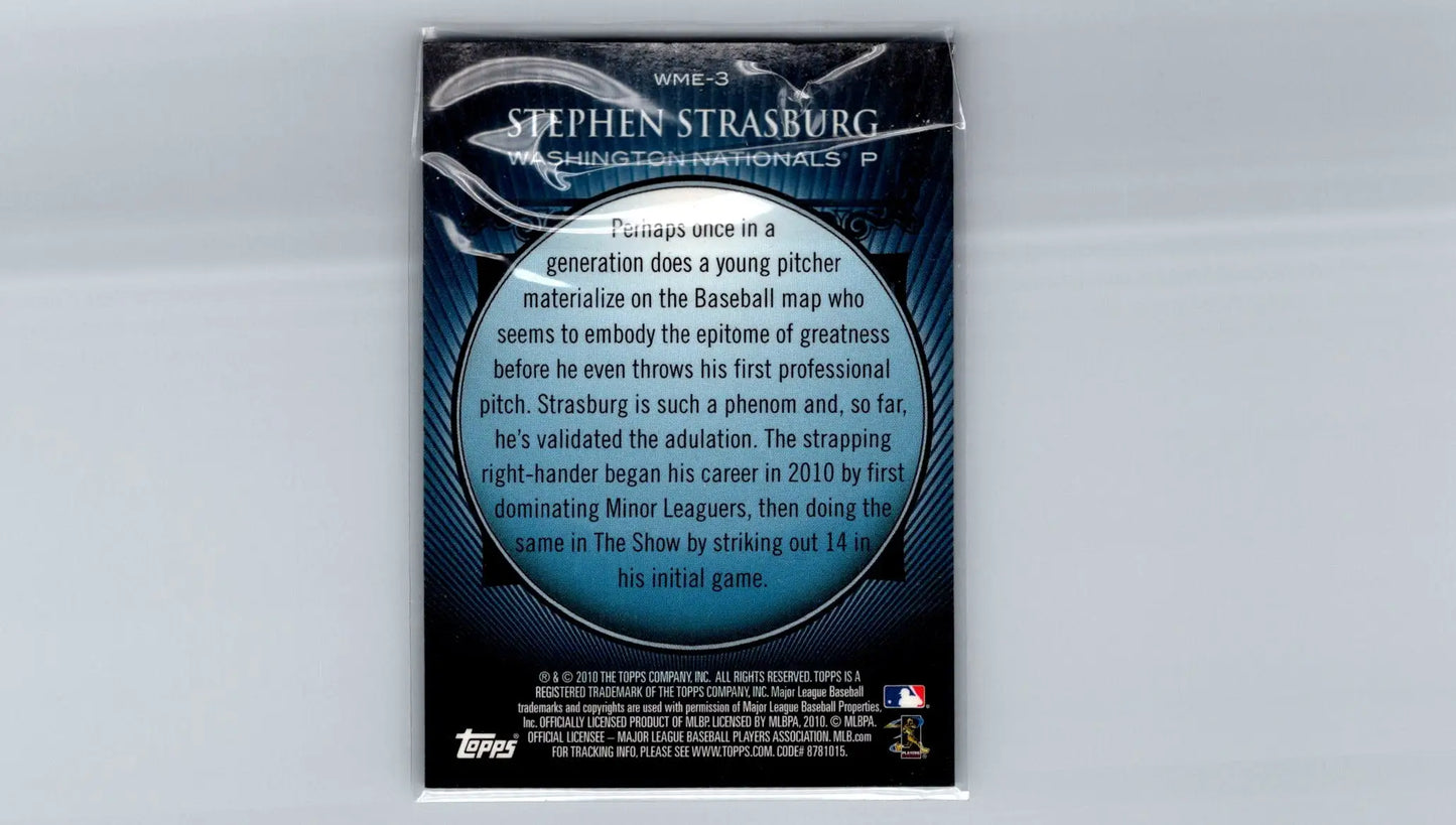Stephen Strasburg baseball card from 2010 Topps Chrome Refractors featuring the Nationals