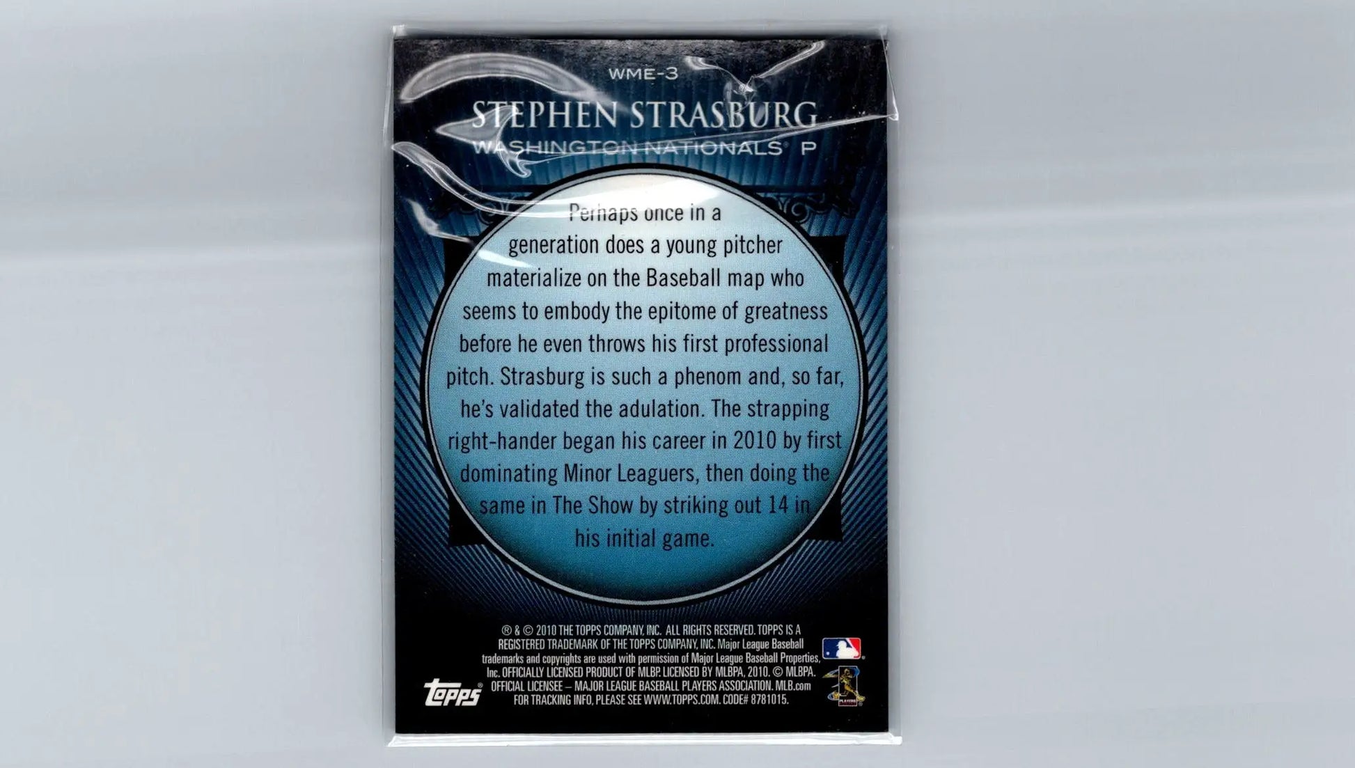 Stephen Strasburg baseball card from 2010 Topps Chrome Refractors featuring the Nationals