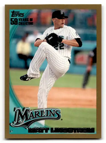 Topps Gold Matt Lindstrom baseball trading card with original gloss and pinstriped uniform