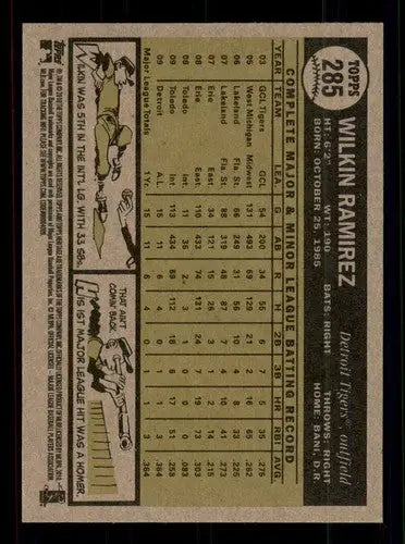 Wilkin Ramirez baseball card back with original gloss from 2010 Topps Heritage Tigers
