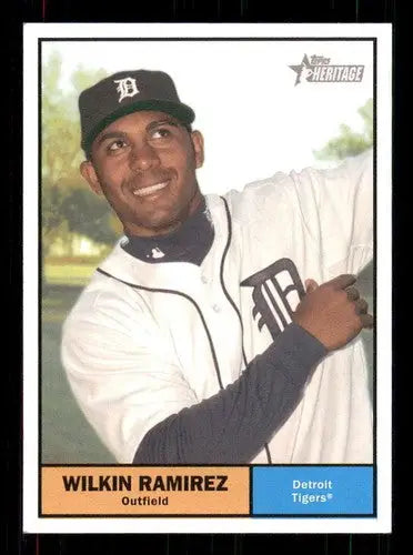 Original gloss Wilkin Ramirez baseball card from 2010 Topps Heritage series featuring Tigers