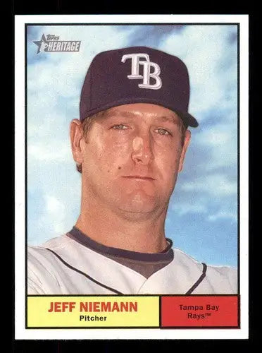 Original gloss baseball trading card featuring Jeff Niemann of the Tampa Bay Rays from Topps Heritage 2010