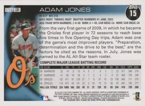2010 Topps Opening Day #15 Adam Jones NM-MT Orioles - Baseball Card Single