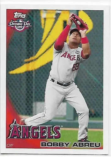 2010 Topps Opening Day Bobby Abreu baseball card featuring Angels team logo